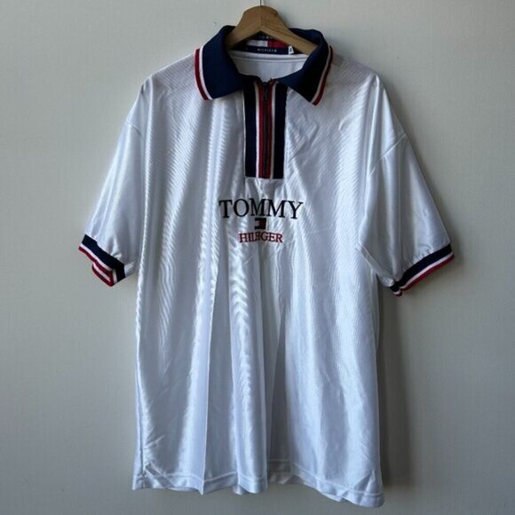 Vintage Tommy Hilfiger 90's Men's Mesh Jersey Short Sleeve Collared - XL - Picture 1 of 6